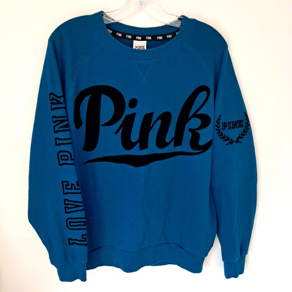 Victoria's Secret Blue Oversized Sweatshirt with Black Accents